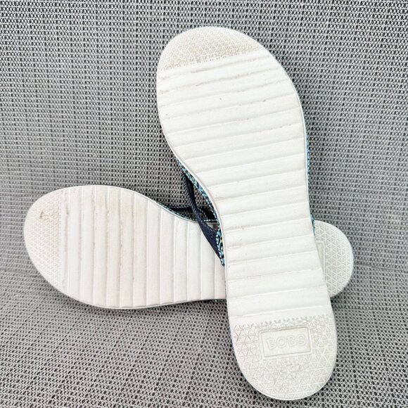 BOBS By Skechers Womens size 10 Navy Blue Wedge Flip-Flops Patterned Edge Soles - Picture 7 of 7